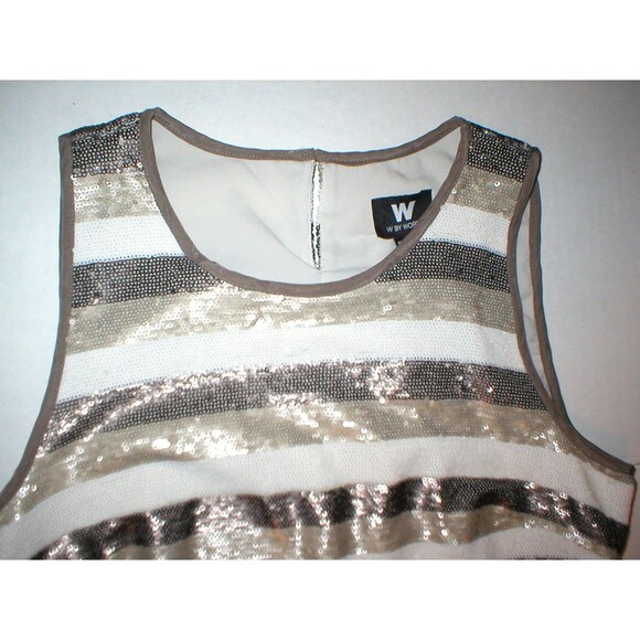 NWT $278 Worth NY Womens 2 Top Designer New York Brown Sequin Tank Tan White Str - Picture 2 of 4